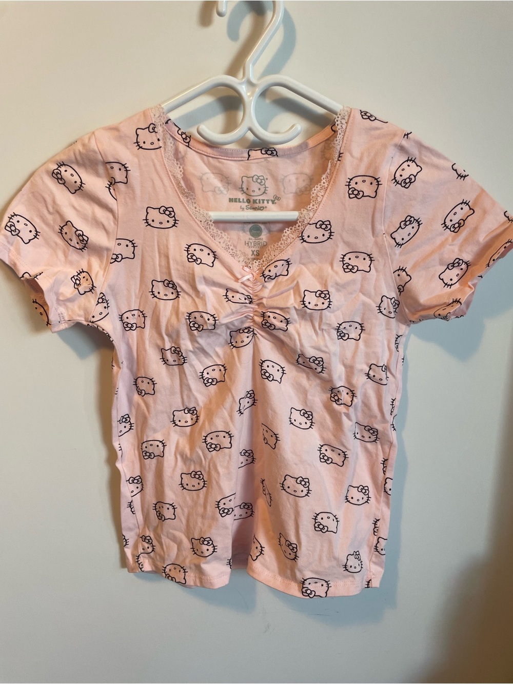 Hello Kitty Sanrio Pink All-Over Print Lace Trim Coquette Top